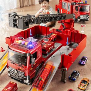YUNAFIN Đa chức năng Đồ chơi xe cứu hỏa Kích thước lớn Bộ theo dõi Đồ chơi phun nước Xe cảnh sát Quá khổ Xe thang hợp  Quà sinh nhật cho trẻ em