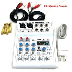 Mixer E4 Bluetooth-USB-Revert ghép dàn KaraokeLoa kéoLivestream tặng dây rắc kết nối