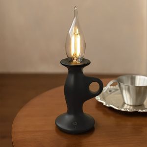 LUJIN ระบบควบคุมแบบสัมผัส แสงรูปทรงเทียน หรี่แสงได้ โรแมนติก โคมไฟตั้งโต๊ะสไตล์เรโทร ปลอดภัย แสงนุ่มนวล เทียนอิเล็กทรอนิกส์ พร็อพถ่ายภาพ