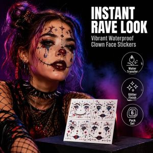 BLACKON 6Pcs/Set Clown Face Sticker Waterproof Makeup Clown Face Tattoo Stickers Novelty Glitter Face Tattoo Stickers Halloween