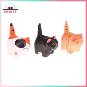 Skinye [Ready Stock] Kawayi Cute Cartoon Cute Small Animal Desktop Decoration Crafts Innovative And Practical Handmade Wood Carving Cat Ornament