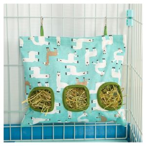 GURUNGMANI Canvas Hanging Hay Bag 2/3 Holes Rabbit Ears Small Animal Feeder Bag Large Capacity Food Dispensers Bag Bunny Guinea Pigs
