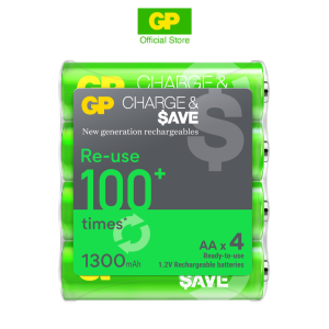 GP Charge and Save Rechargeable Battery AA / AAA [Shrink Pack of 4s Precharged] Charger Not Included