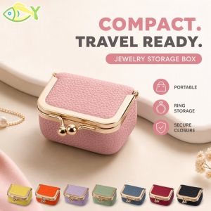 Portable Artificial Leather Jewelry Storage Box Travel Organizer Kiss Lock Case For Rings Earrings Necklaces Ladies