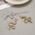 【X.Z.MOONLIGH】2024 Trend Unusual Metal Golden Silvey Brown Snake Shaped Hairpin Women Hair Clip Party Hair Decoration. 