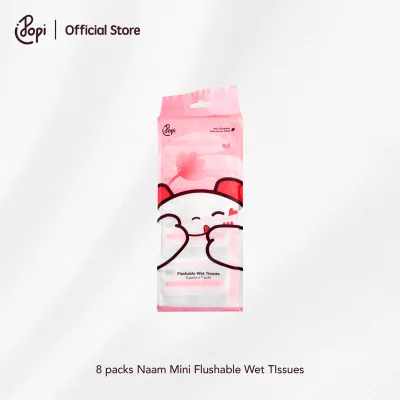Popi Naam Mini Tisu Basah Tandas | Flushable Wet Tissues Gentle on Skin with Tea Tree Chamomile and Aloe Vera Extract