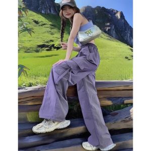 COD American purple quick-drying overalls womens summer new high-waisted casual wind paratrooper sports wide-leg pants thin 2026 new products
