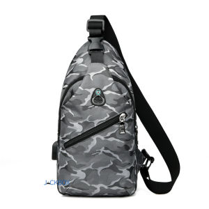 Korean Camo Design Mens USB Charging and Headset Port Messenger Bag 359