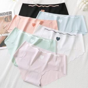 STAR 5 Pcs Ice Silk Seamless Underwear Peach Heart Cute Womens Underwear Middle Waist Panties Women Clothing