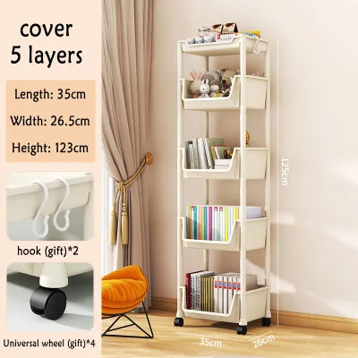Multi-Layer Storage Rack With Wheels Movable Book Shelf Rack Household Kitchen Storage Rak Open Storage Box Rak Buku 書本收納架