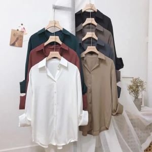 Atasan Kemeja Polos Wanita Casual Lengan Panjang Ukuran M-XXXXL Bahan Shakila Twill