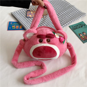 Túi xách đeo chéo Gấu Dâu Tây Lotso Đính hoa size Lớn bản dây đeo Lông nhung mềm mịn chuẩn form
