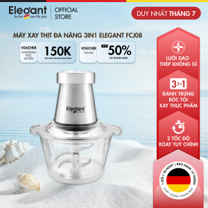 [Bảo hành 1 đổi 1] Máy xay thịt đa năng Elegant FCJ08 - 3 trong 1 - Xay thực phẩm Đánh trứng Bóc tỏi 1.8L Lưỡi dao thép không gỉ