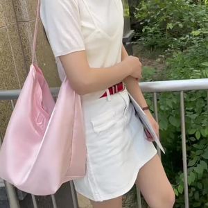 New Korean style silk double-sided tote bag for women 2025 Niche design shoulder bag ins Casual Commuting Bucket Bag