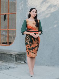 Motif Sakura | Dress Batik Mahabarata Lapis Full Tricot Premium Batik Solo | Tunik Batik | Dress Kondangan | Dress Batik Wanita Kerja Lengan Pendek