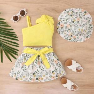 SETELAN ANAK PEREMPUAN BALITA KOREAN STYLE 4IN1 TOP SKIRT BELT TOPI