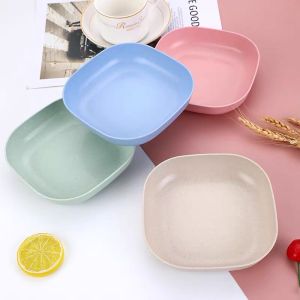 Dĩa nhựa đựng thức ăn đựng trái cây hình vuông chất liệu lúa mạch tiện dụng nhiều màu