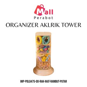Mall Perabot | Rak Penyimpanan Ikat Rambut Mini 360 Derajat | Rak Susun Tingkat Akrilik Pattern Garis Transparan Aestetik | Tempat Simpan Barang Multifungsi