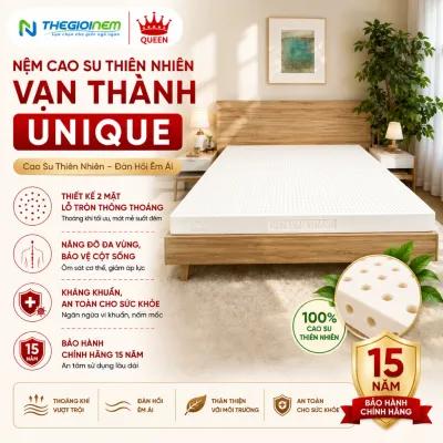 [Trả góp 0%] Nệm 100% Cao Su Thiên Nhiên Vạn Thành UNIQUE 180x200x10cm.- Bảo hành 15 năm.