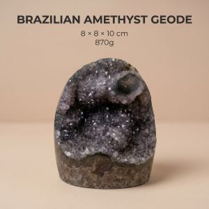 Natural Brazilian Amethyst Geode 8 x 8 x 10 cm 870g | Amethyst Crystal Cluster Geode | Light Purple Raw Gem Stone Decor | Self-standing