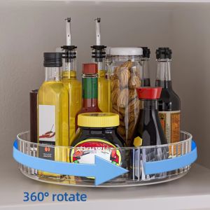 HUYAN Large Capacity 360 Degree Seasoning Rotating Tray Round Turntable Kitchen Seasoning Organizer Kitchen Storage Tray Heightened Edge Spice Rack Fridge