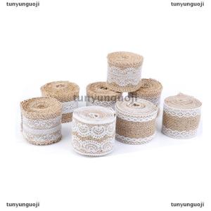 [COD] tunyunguoji 2 mét/cuộn ruy băng ren hessian vải bố đay viền ren trắng trang trí tiệc