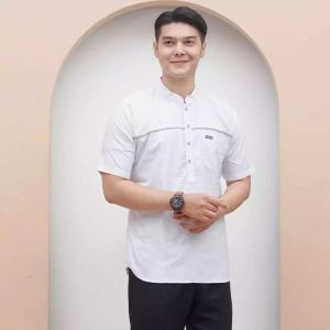 Baju Koko Kurta Khalid Lengan Pendek Muslim Pria Dewasa Bahan Full Katun Adem Dipakai
