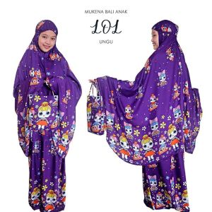 Mukena Anak LOL Rayon Bali - Baju Muslim Karakter Anaka Perempuan Gratis Tas - One Set Mukena Motif Usia 4 - 12 Tahun - Mukena Aanak Tanggung