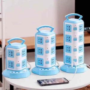 Golden Wing Vertical Tower Extension Power Socket with Overload Protection 2/3-Layer 8/12 Universal Outlet Plugs with 3 USB Slot Charger Wire Extension Cord Surge Protector Socket Station