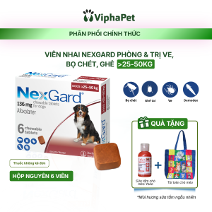 NexGard Dog [Size XL 25-50 kg]-  Viên nhai mềm phòng Ngoại ký sinh (ve rận bọ chét ghẻ) dành cho Chó - 1 Hộp 6 viên