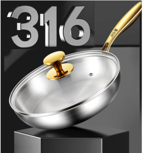 INOX 316 Chảo Không Tráng men Chống Dính Tự Nhiên Size 30cm Thép Không Rỉ Đúc Nguyên Khối HOÀN HẢO