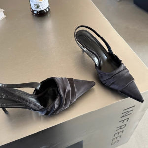 Plus-Size High-Heeled Shoes New Summer Style Elegant Satin Pointed-Toe WomenS Shoes Closed-Toe Backless Sandals