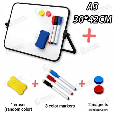 SG Ready Stock Kids A4 Double Sided Magnetic White Board Portable Plastic Memo Whiteboard with Adjustable Stand and Marker Pens Multipurpose School Home Drawing Writing Supplies