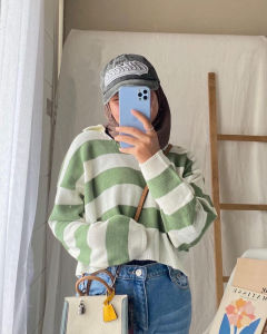 Valencia Blaster Sweater Rajut Wanita Oversize Tebal / Sweater Rajut Strip Wanita / Baju Rajut Wanita Korea Style Kekinian / Jaket Rajut Wanita / Sweater Rajut Cewek Korean Style / Sweater Rajut Kerah Wanita / Thania Blaster Sweater Rajut
