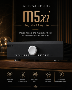 Musical Fidelity M5xi Integrated Amplifier with 150W x 2 8 Class A preamp stage MM phono input Balanced XLR input high-current integrated design.