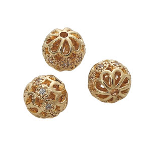 1pc 6-10mm 18K Gold Plated Brass Zircon Round Hollow Beads For DIY Earring Bracelet Necklace Jewelry Making