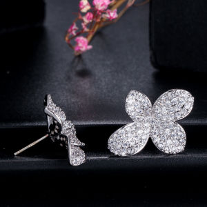 SEQUITO Ốp Đầy Đủ AAA Hoa Hồng Bạc Mạ Vàng Hình Cỏ Bốn Lá Đơn Giản Mới Đá Cubic Zirconia Nhỏ Cho Nữ Khuyên Nụ Hàng Ngày Trang SỨC TIỆC SE700