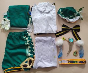 Genshin Impact Cosplay Venti Costume For Women Anime Clothes Fengshen Venti Pants Set Halloween Party Green Cloak Stocking Wig Accessory Suit