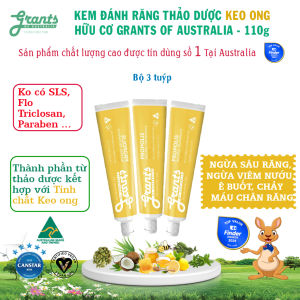 Kem đánh răng thảo dược hữu cơ keo ong Grants 110g-3 Tuýp-Ngừa sâu răng viêm nướu chảy máu chân răng giảm ê buốt răng