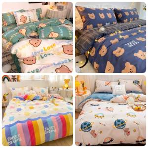 (10ลาย) ชุดเครื่องนอนครบชุด6 ชิ้น ขนาด 3.5 / 5 /6 ฟุต ลายหมีคุมะ หมีพูห์ การ์ตูนน่ารัก ๆ ชุดผ้าปูที่นอน+ ชุดผ้านวม +ปลอกหมอน เก็บเงินปลายทาง