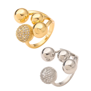 Artistic Inspired Polished Copper Ring With Cubic Zirconia Modern Asymmetric Design Women Fashion