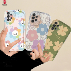 PENGER Casing hp Samsung A04E A14 A04 A04S A13 A03 A03S A02S A12 A50 A50S A30S A11 A20 A30 A23 A51 A32 A10 A10S A21S A20S M11 M12 Bunga Segar Lucu Lembut 3D Bergelombang Penutup Tepi Melengkung Smiley Softcase