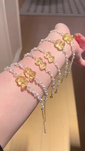 Cute Cartoon Cat Design Bracelet for Girls Sweet White Crystal Bracelet with Grape Vine Motif