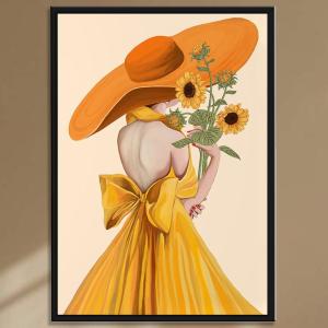 Sunflower Girl Cross Stitch Canvas Wall Art DIY Embroidery Set Bright Yellow Colors Home Decor Living Room