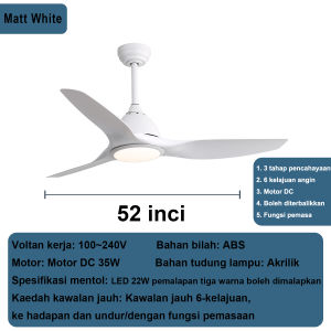 52-inch ceiling fan variable frequency noise reduction ceiling fan pure copper DC motor energy-saving simple business fan 6-speed remote control with reverse/timer function