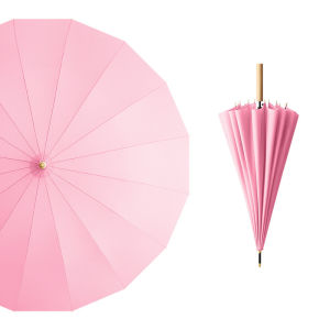 Wooden handle automatic umbrella rain or shine dual-use double straight handle business umbrella simple forest department literary solid color