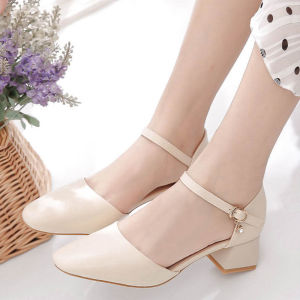 🔥Margotu🔥รองเท้าแตะผู้หญิงใหม่ หัวเหลี่ยม ส้นหนา ส้นสูง 4 ซม. รองเท้าส้นสูงสายเดี่ยวฤดูร้อน