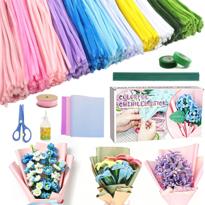 Kids DIY Pipe Cleaner Twisting Flower Bouquet Craft Material Kit Art Handcraft Supplies Home Ornament Making Set
