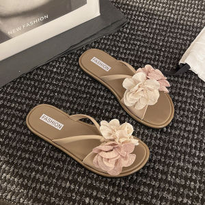 [Free Shipping] New double-flower sandals for women suitable for pairing with skirts for outdoor wear in summer offering a high-end feel beach slippers