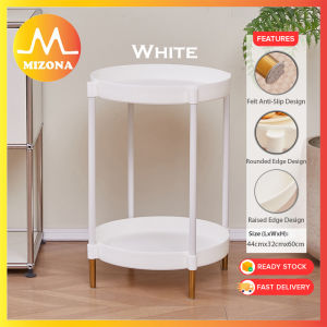 MIZONA Double Layer Light Luxury Round Small Coffee Table Double Layer Beside Table Rack Corner Meja Sisi Bulat Ruang Tamu